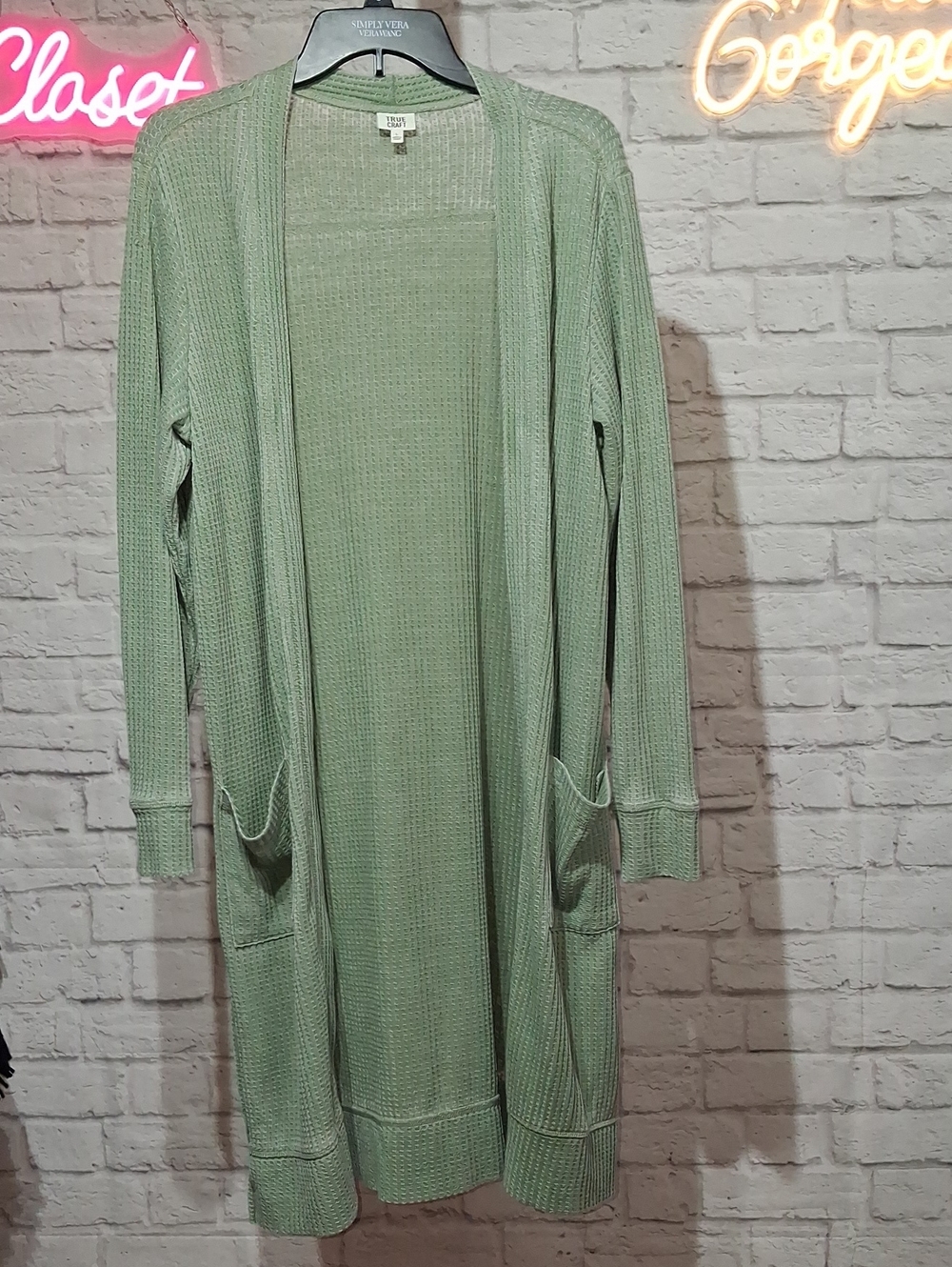 True Craft Sage Green Waffle Knit Cardigan